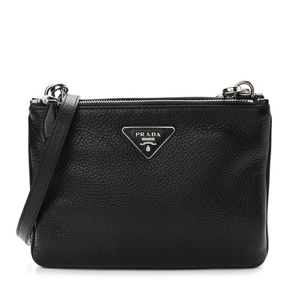 Prada Vitello Phenix Double Zip Crossbody Bag Black 1 of 12