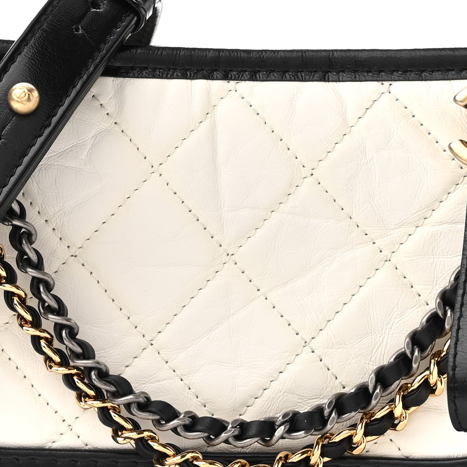 Chanel Aged Calfskin Quilted Small Gabrielle Hobo Black White 8 of 11