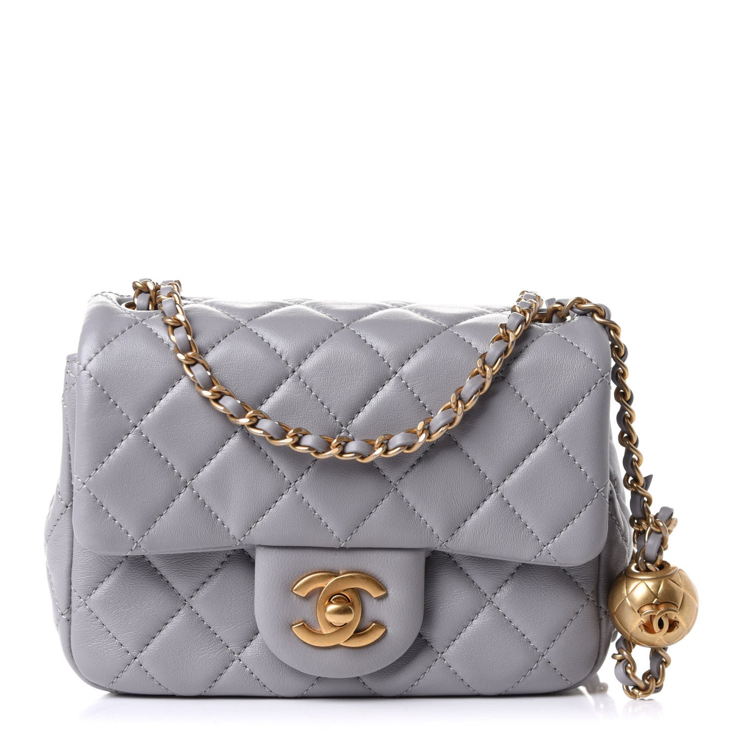Lambskin Quilted Mini Pearl Crush Flap Light Grey