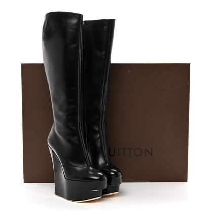 Louis Vuitton Calfskin Platform Wedge High Boots 37.5 Black 9 of 9