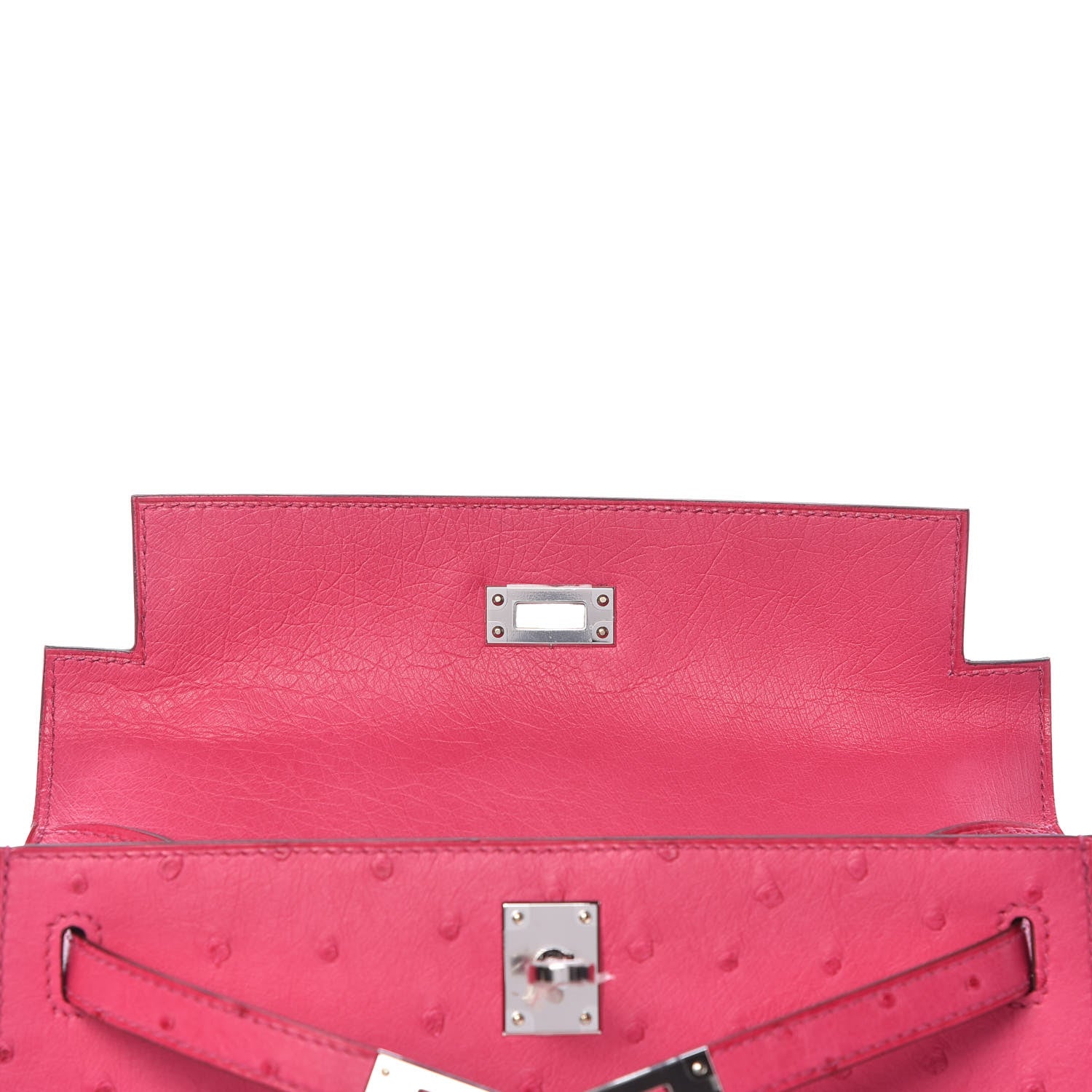 Hermes Ostrich Kelly Pochette Clutch Rose Tyrien 17 of 29