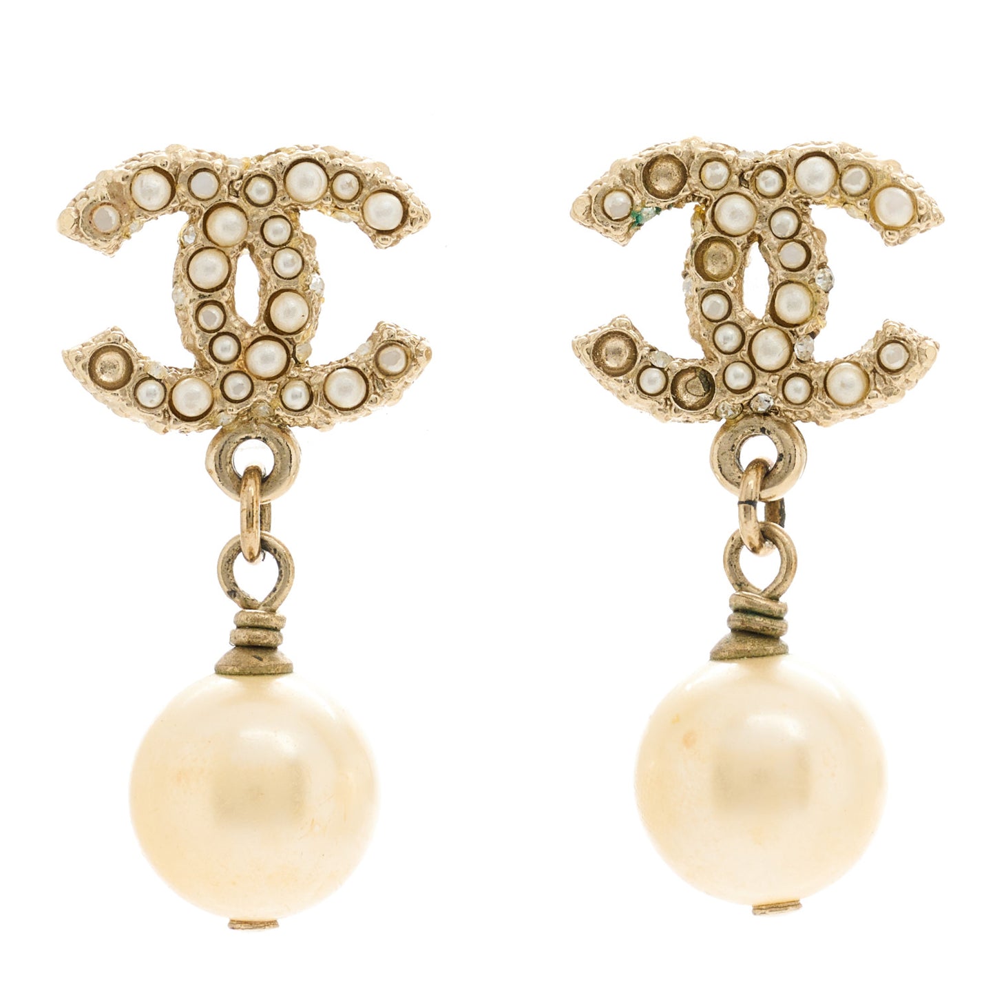 Pearl CC Drop Earrings Gold