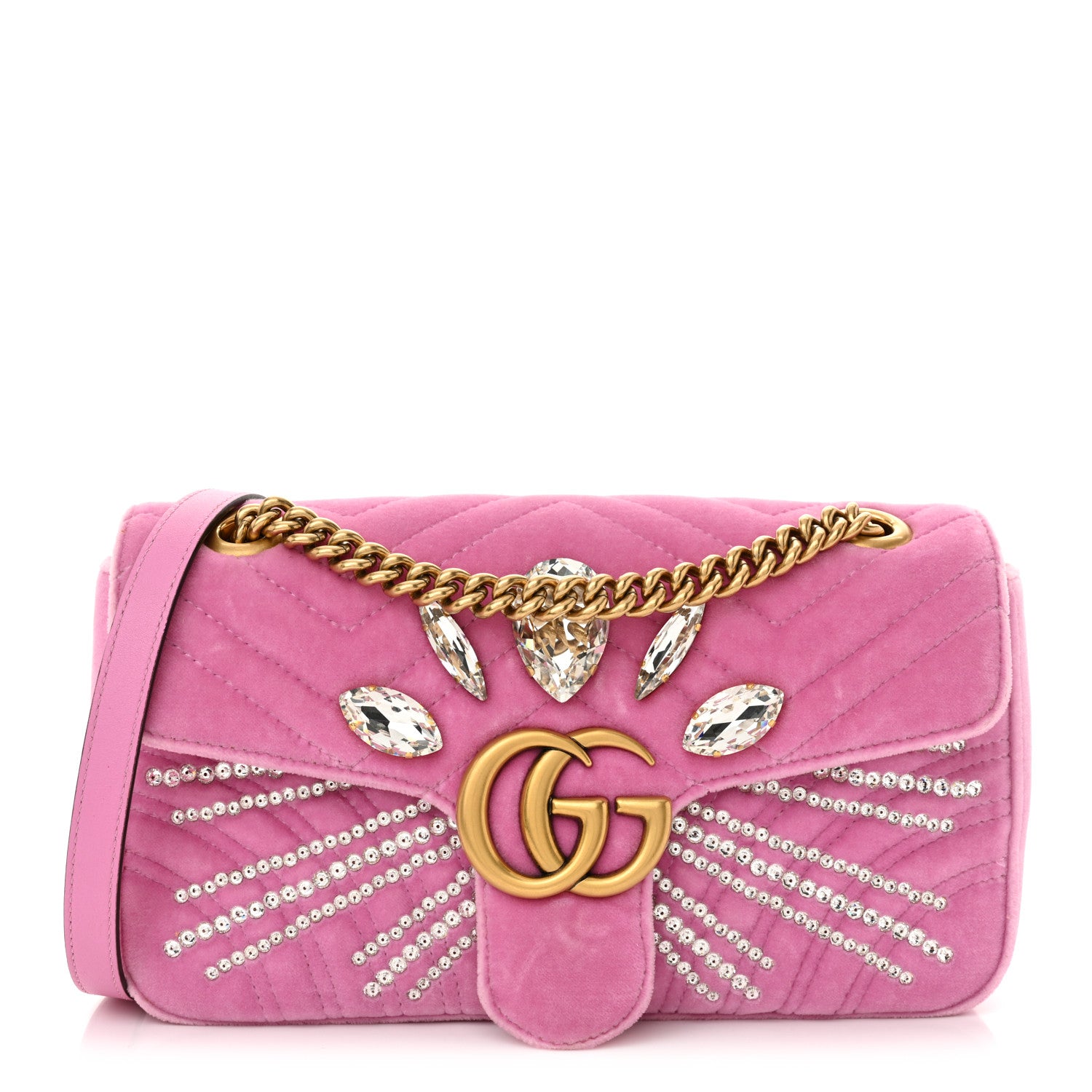 Gucci Velvet Matelasse Marquise Crystals Embroidered Small GG Marmont Shoulder Bag Malva 1 of 11