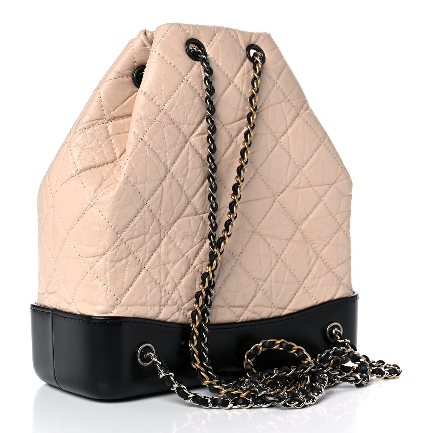 Aged Calfskin Quilted Gabrielle Backpack Beige Black
