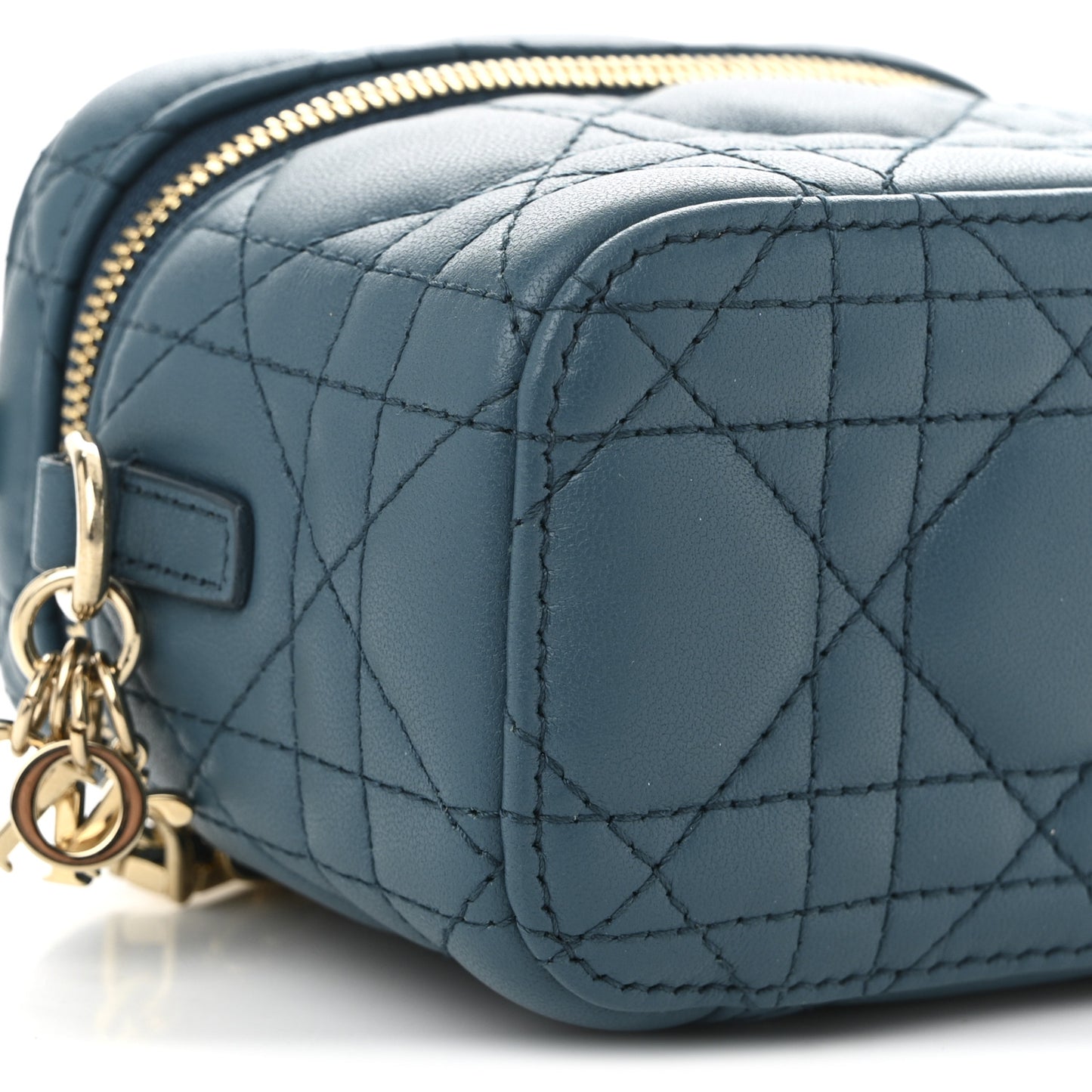 Lambskin Cannage Micro Lady Dior Vanity Case Deep Ocean