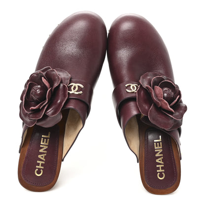 Chanel Calfskin Camellia Clogs 38 Dark Purple 2 of 9