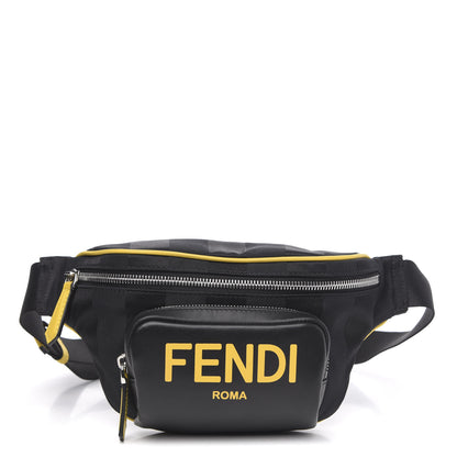 Fendi Recycled Nylon Vitello Grace Light Pequin Logo Pocket Belt Bag Black Sunflower 1 of 10