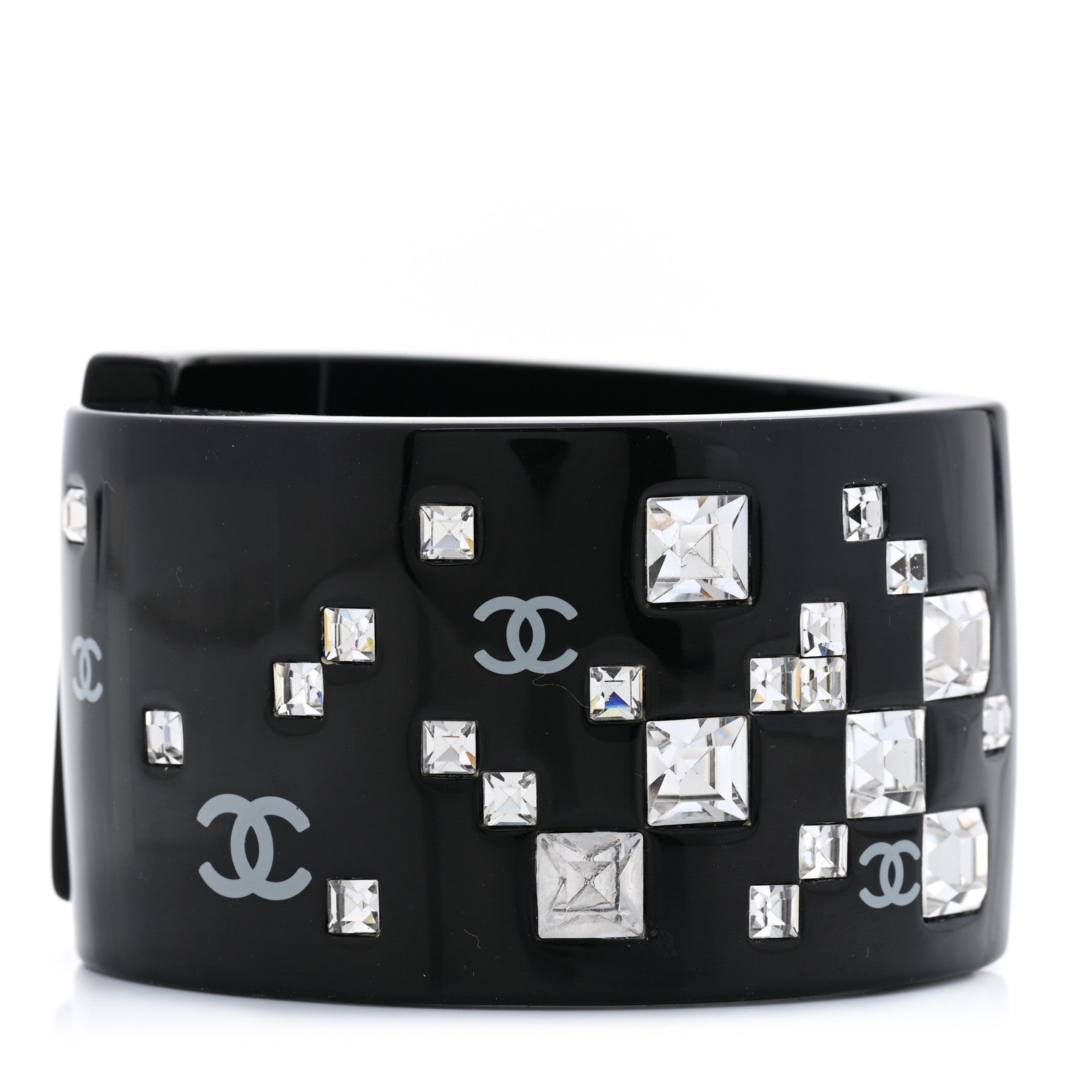 Chanel Resin Baguette Crystal CC Cuff Black 1 of 6