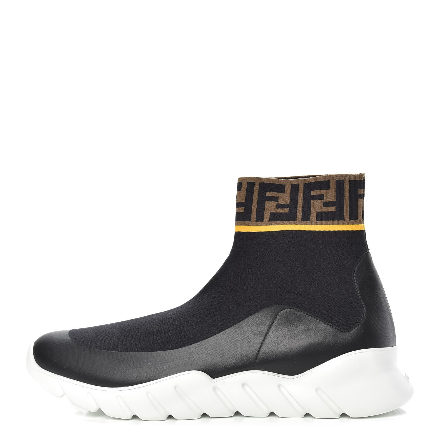 Fendi Jersey FF Mania Mens High Top Sock Sneakers 11 Black Tobacco Yema 1 of 8