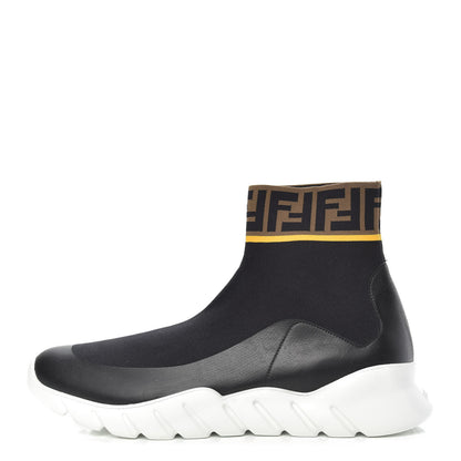 Fendi Jersey FF Mania Mens High Top Sock Sneakers 11 Black Tobacco Yema 1 of 8