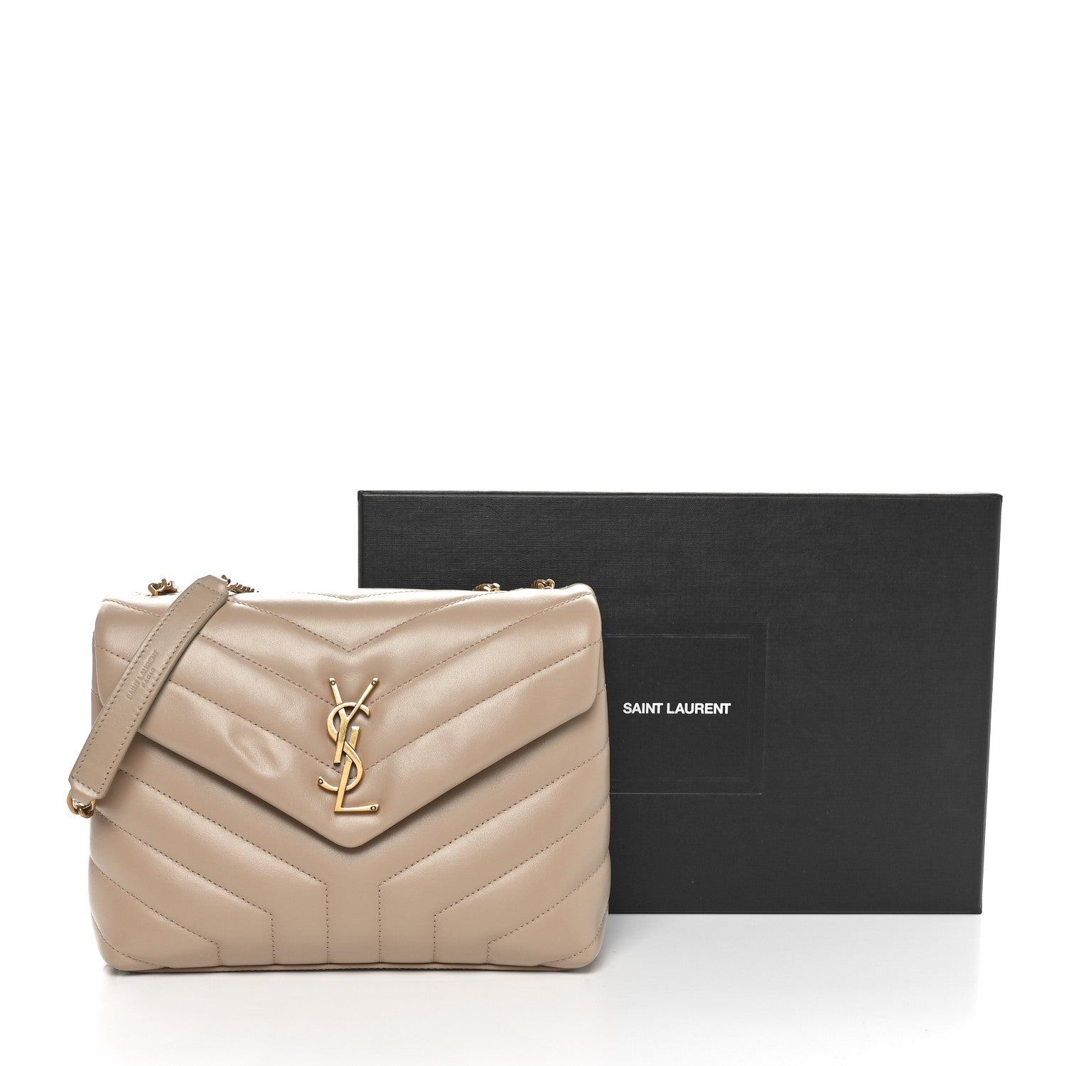 Saint Laurent Calfskin Y Quilted Monogram Small Loulou Chain Satchel Dark Beige 11 of 11