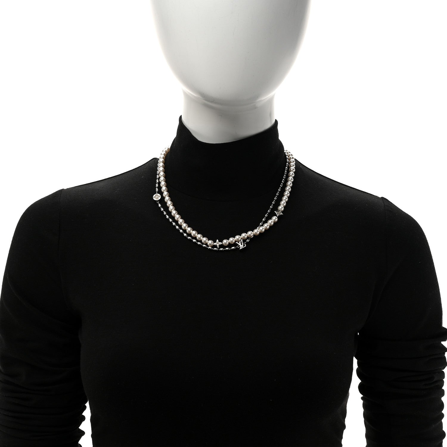 Louis Vuitton Metal Pearls Fusion Necklace Silver 2 of 7
