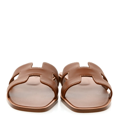 Hermes Box Calfskin Oran Sandals 37 Gold 2 of 9