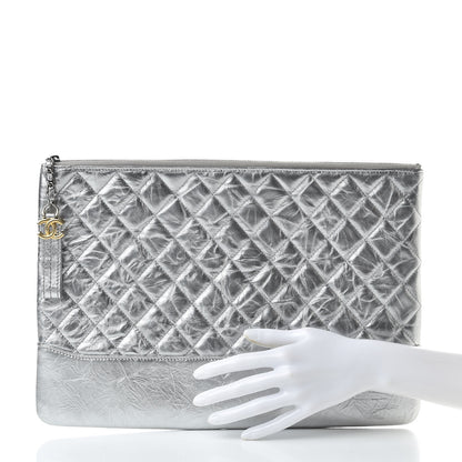 Chanel Metallic Aged Calfskin Quilted Large Gabrielle Cosmetic Case Silver 2 of 7