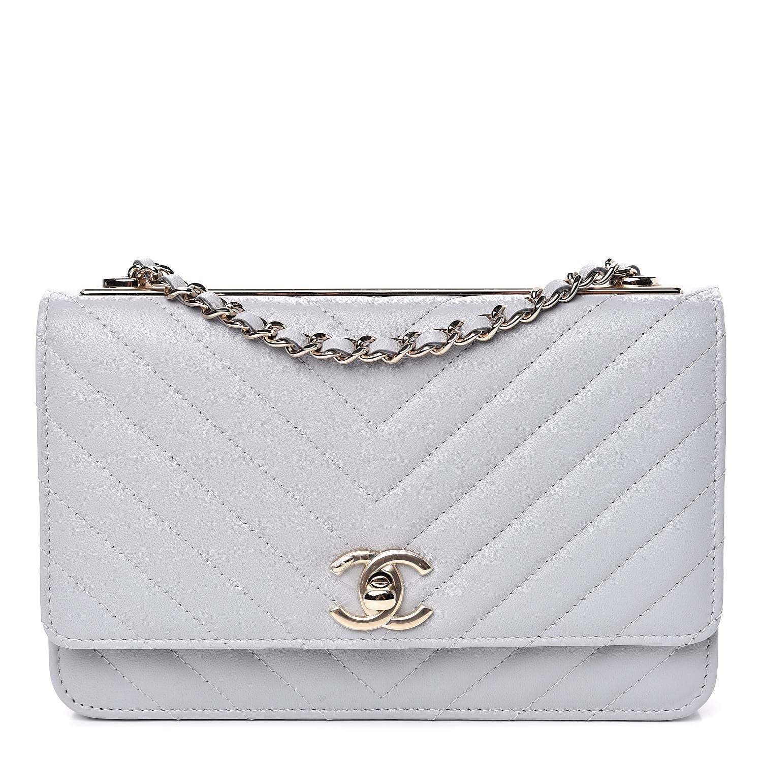 Chanel Lambskin Chevron Quilted Trendy CC Wallet On Chain WOC Grey 1 of 14