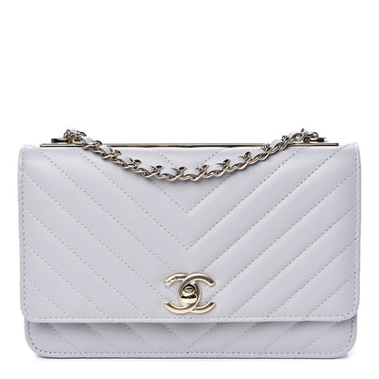 Chanel Lambskin Chevron Quilted Trendy CC Wallet On Chain WOC Grey 1 of 14