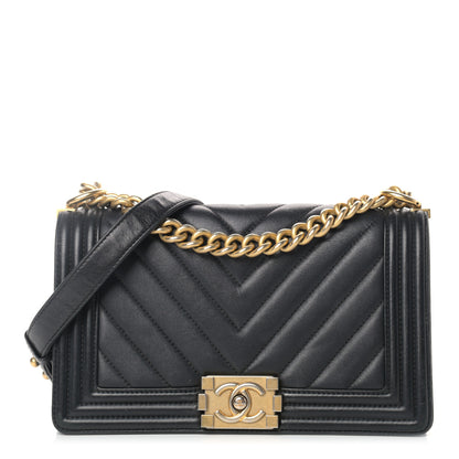 Chanel Calfskin Chevron Quilted Medium Boy Flap Black 1 of 10