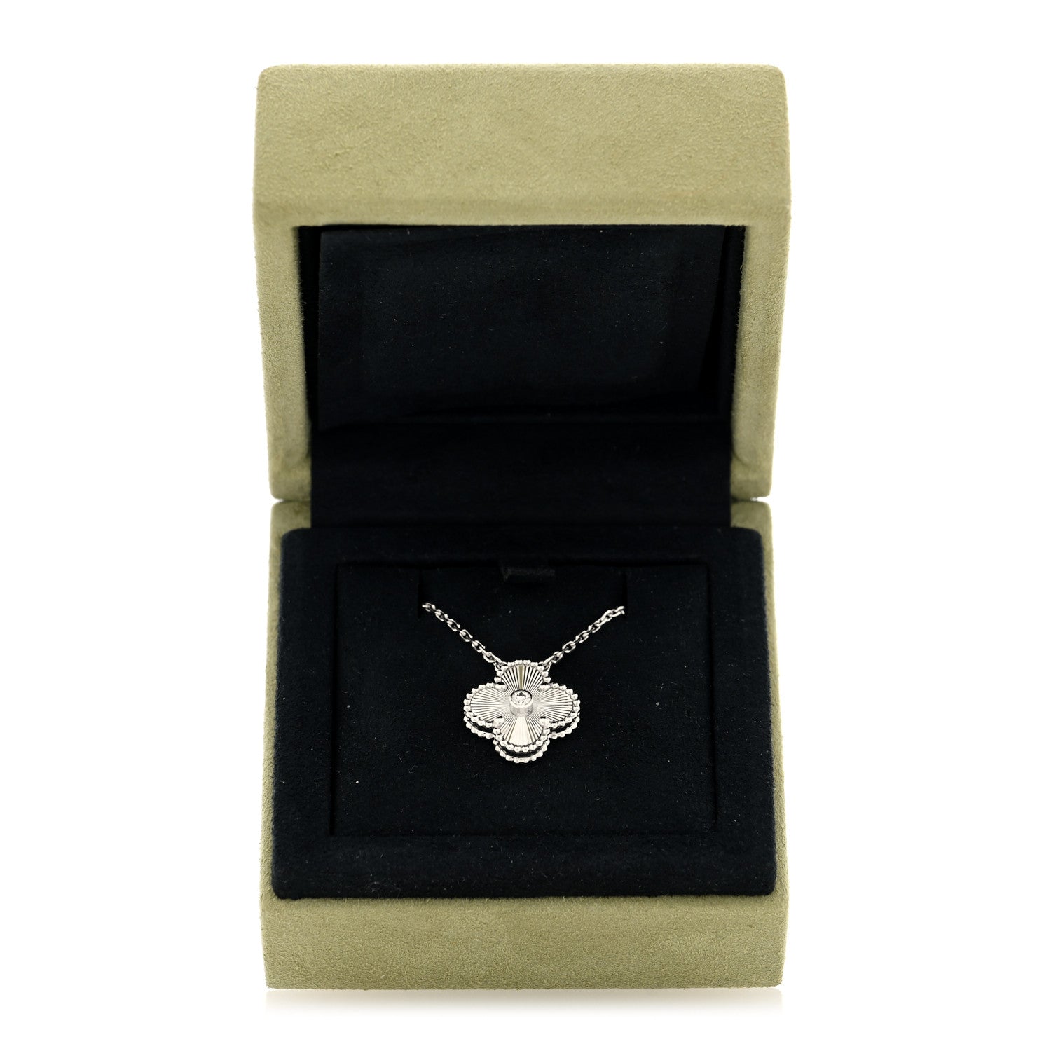 Van Cleef & Arpels 18K White Gold Diamond Guilloche Vintage Alhambra Pendant Necklace 5 of 5