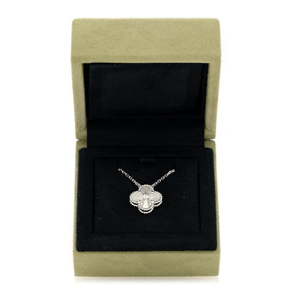 Van Cleef & Arpels 18K White Gold Diamond Guilloche Vintage Alhambra Pendant Necklace 5 of 5