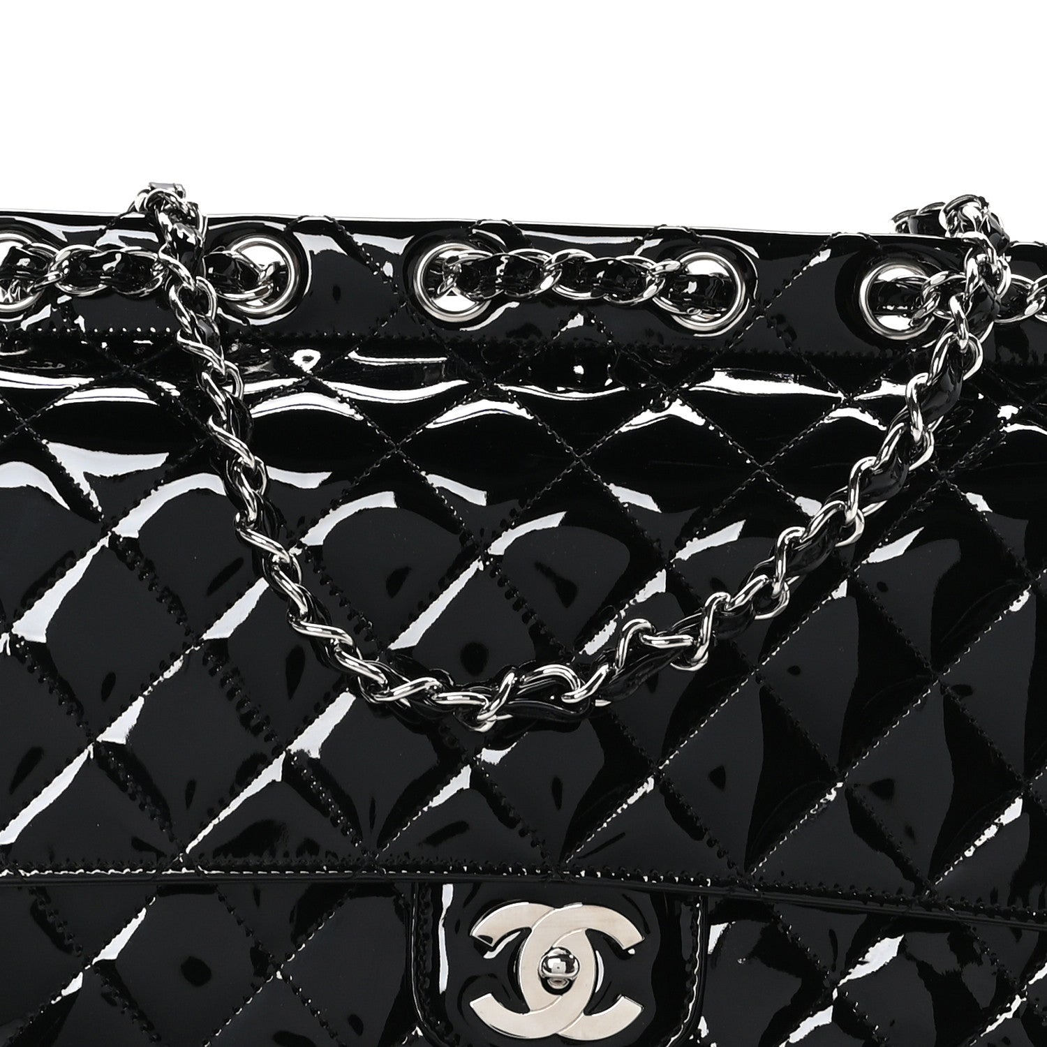 Chanel Patent Quilted Jumbo Diagonal CC Flap Black 8 of 11