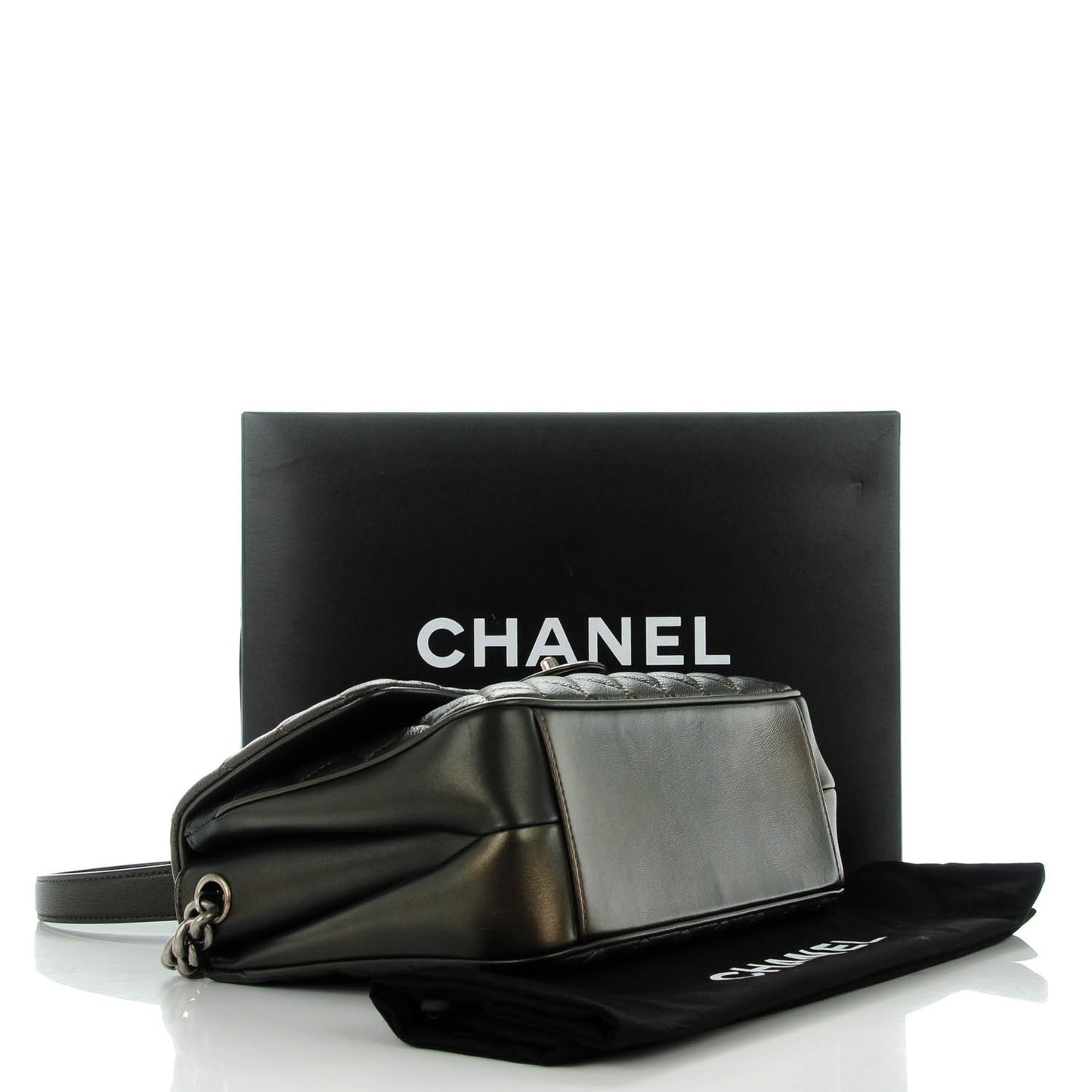 Metallic Goatskin Quilted Medium Rock In Rome Flap Charcoal