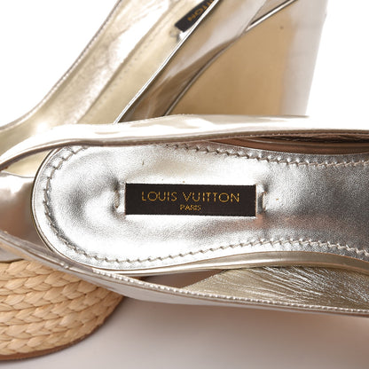 Louis Vuitton Patent Leather Lagoon Espadrille Peep Toe Wedges 37 Silver 8 of 8