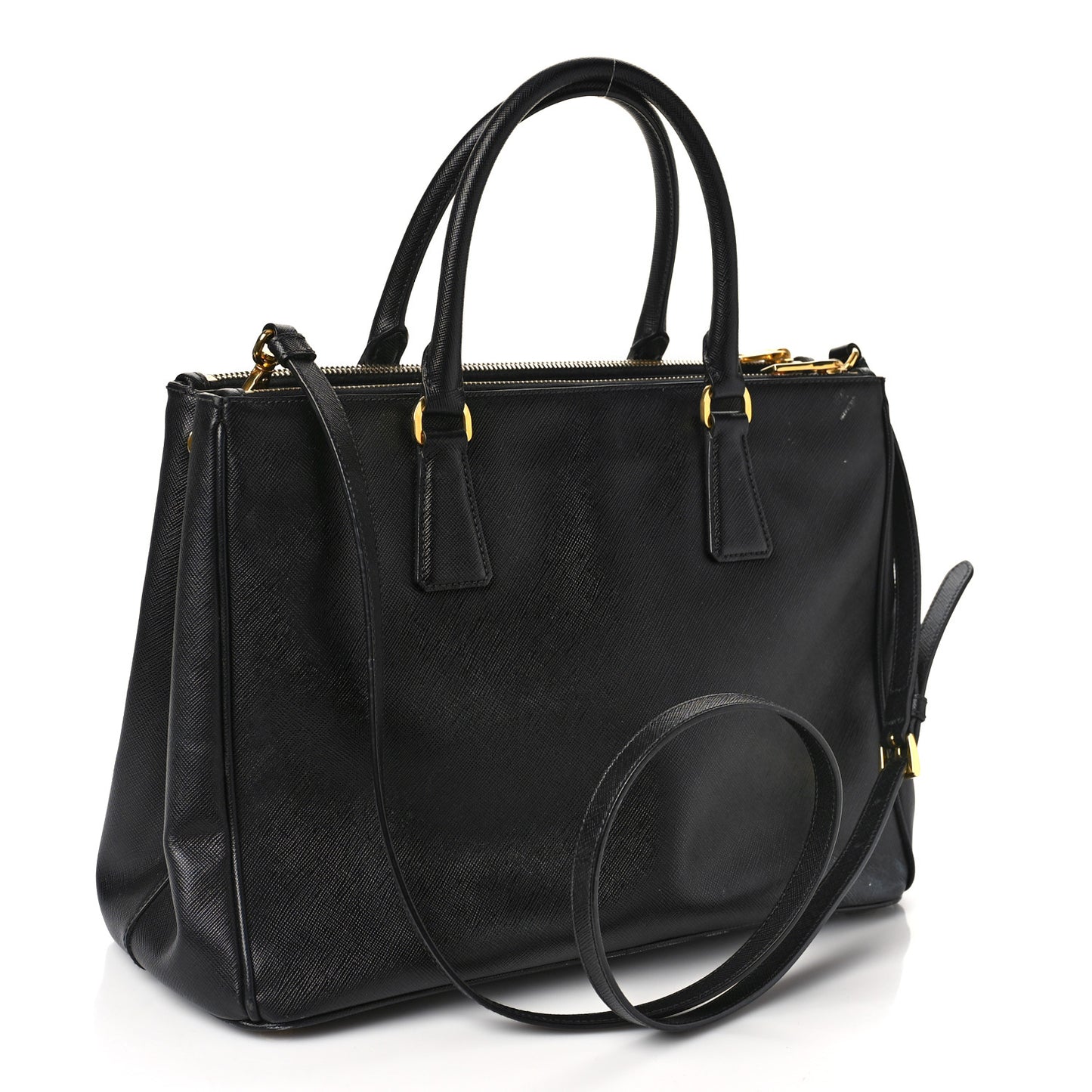Saffiano Vernice Medium Double Zip Tote Black