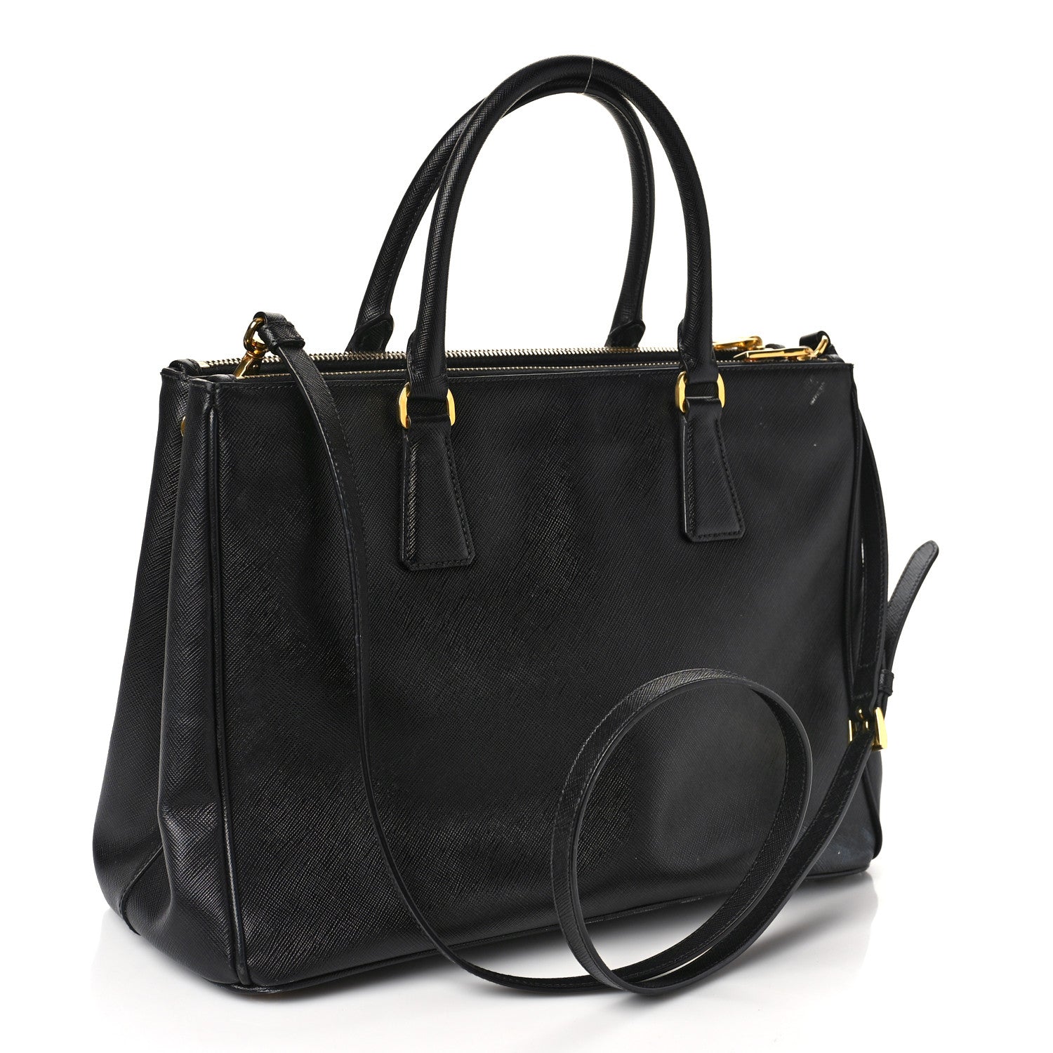 Prada Saffiano Vernice Medium Double Zip Tote Black 2 of 12