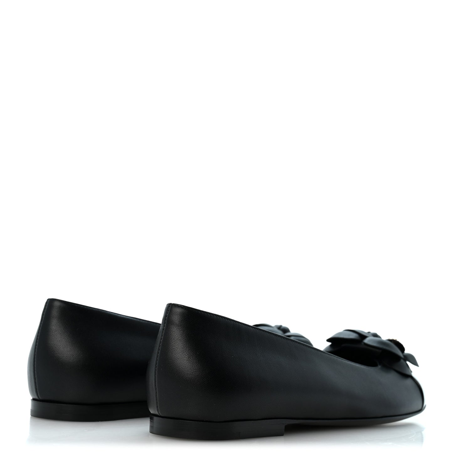 Lambskin Patent Cap Toe Camellia Ballerina Flats 38.5 Black
