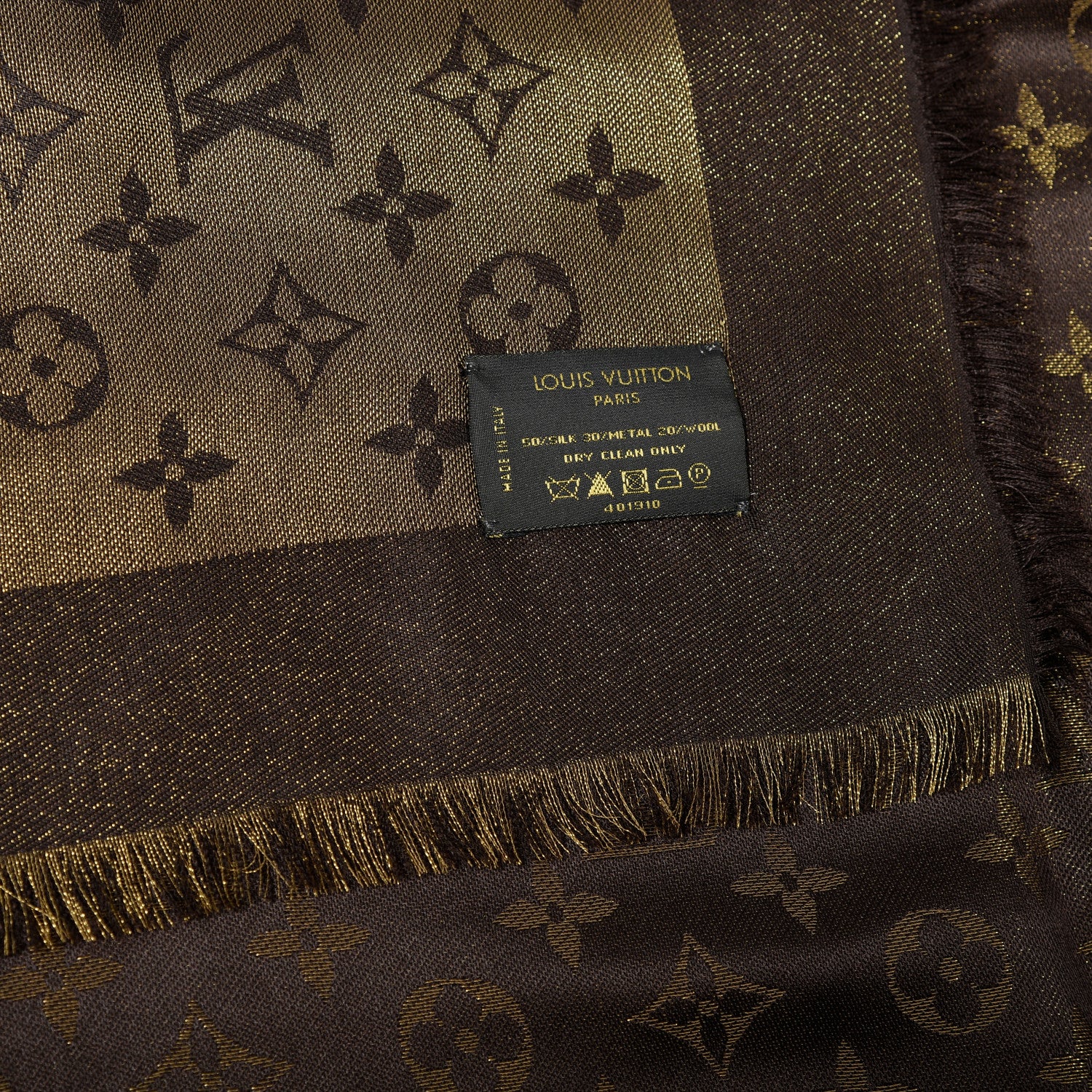 Louis Vuitton Silk Lurex Wool Monogram Shine Shawl Brown 3 of 4