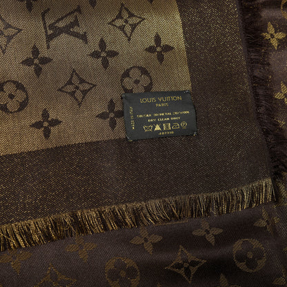 Louis Vuitton Silk Lurex Wool Monogram Shine Shawl Brown 3 of 4