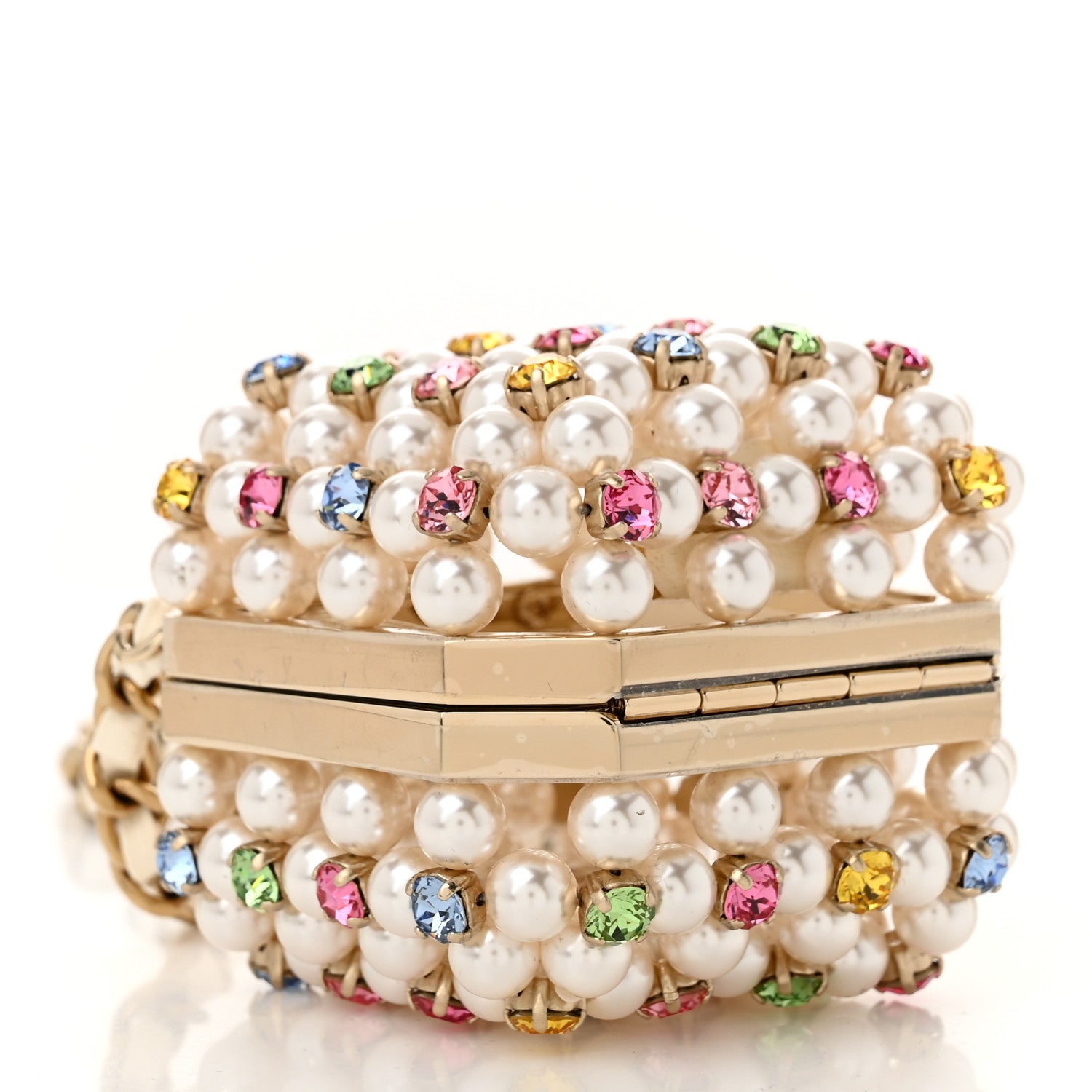 Chanel Metal Pearl Minaudiere CC Mini Evening Bag White Gold Multicolor 4 of 11