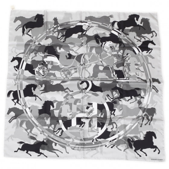 Hermes Silk Ex-Libris En Camouflage Scarf 90 Gris Perle 1 of 8