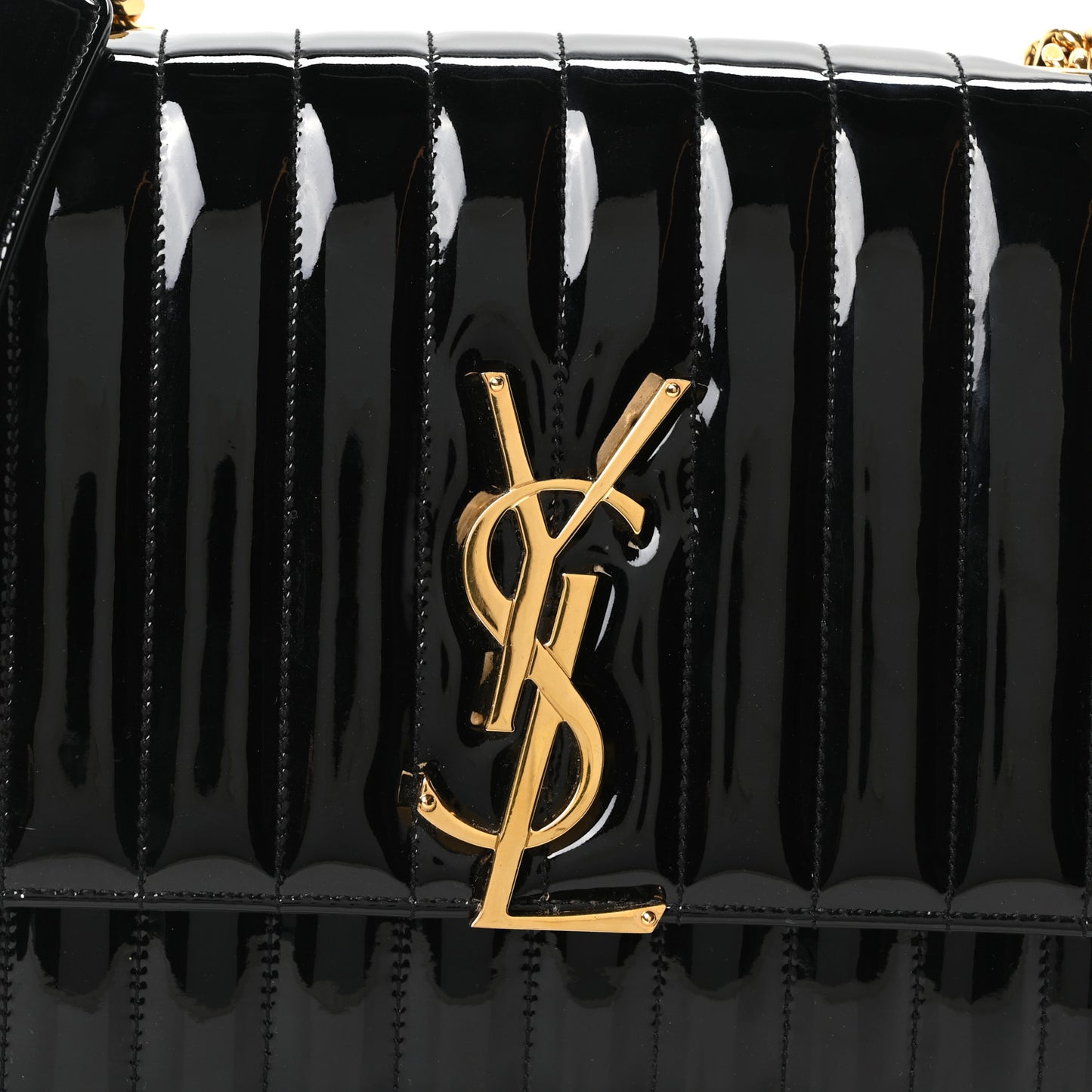 Patent Matelasse Monogram Large Vicky Chain Bag Black