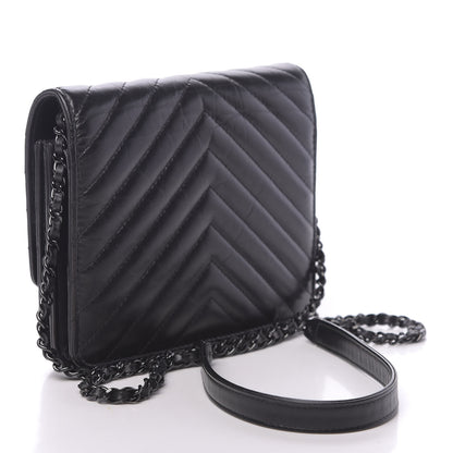 Chanel Aged Calfskin Chevron Quilted Reissue 2.55 Square Wallet On Chain WOC So Black 3 of 12