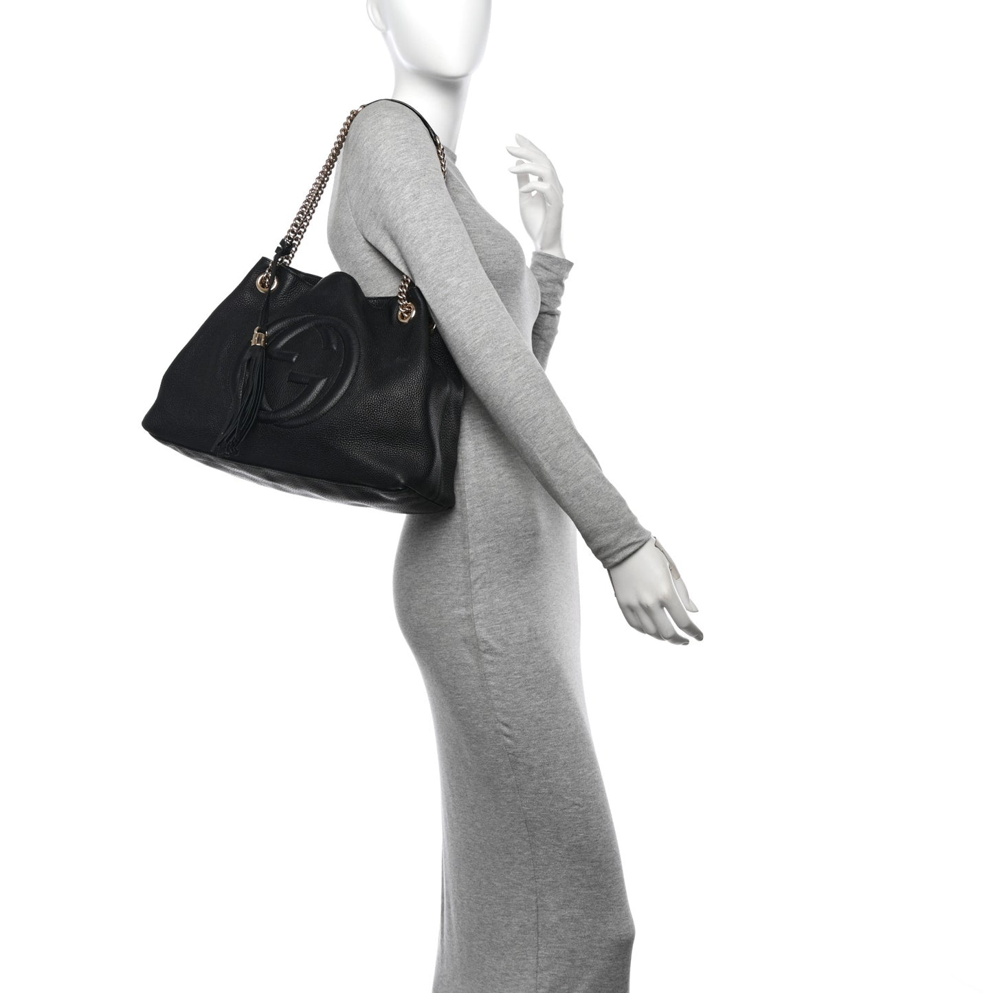 Pebbled Calfskin Medium Soho Chain Shoulder Bag Black