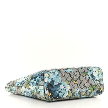 Gucci GG Supreme Monogram Blooms Medium Zippered Bucket Tote Beige Blue Navy Hibiscus Red 4 of 12