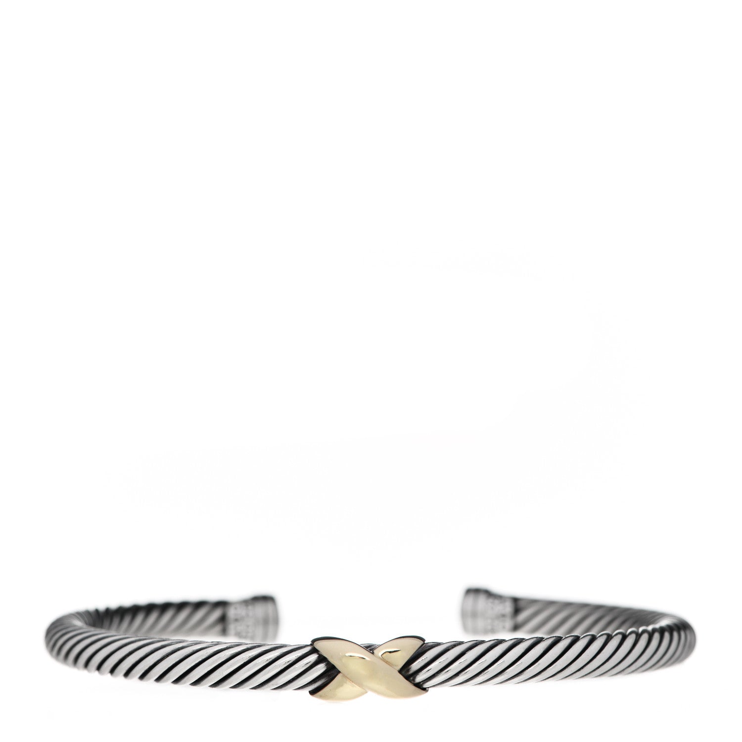 David Yurman Sterling Silver 14K Yellow Gold 5mm X Station Cable Bracelet 1 of 4