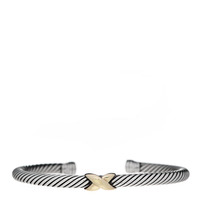 David Yurman Sterling Silver 14K Yellow Gold 5mm X Station Cable Bracelet 1 of 4