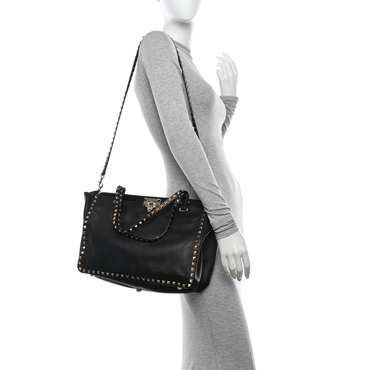 Vitello Medium Rockstud Tote Black