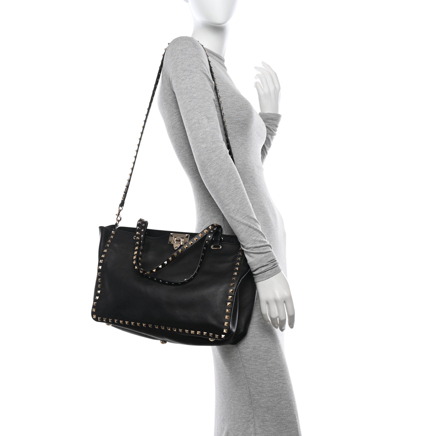 Valentino Garavani Vitello Medium Rockstud Tote Black 2 of 12
