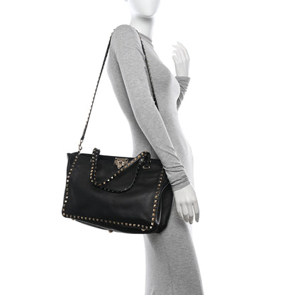 Valentino Garavani Vitello Medium Rockstud Tote Black 2 of 12