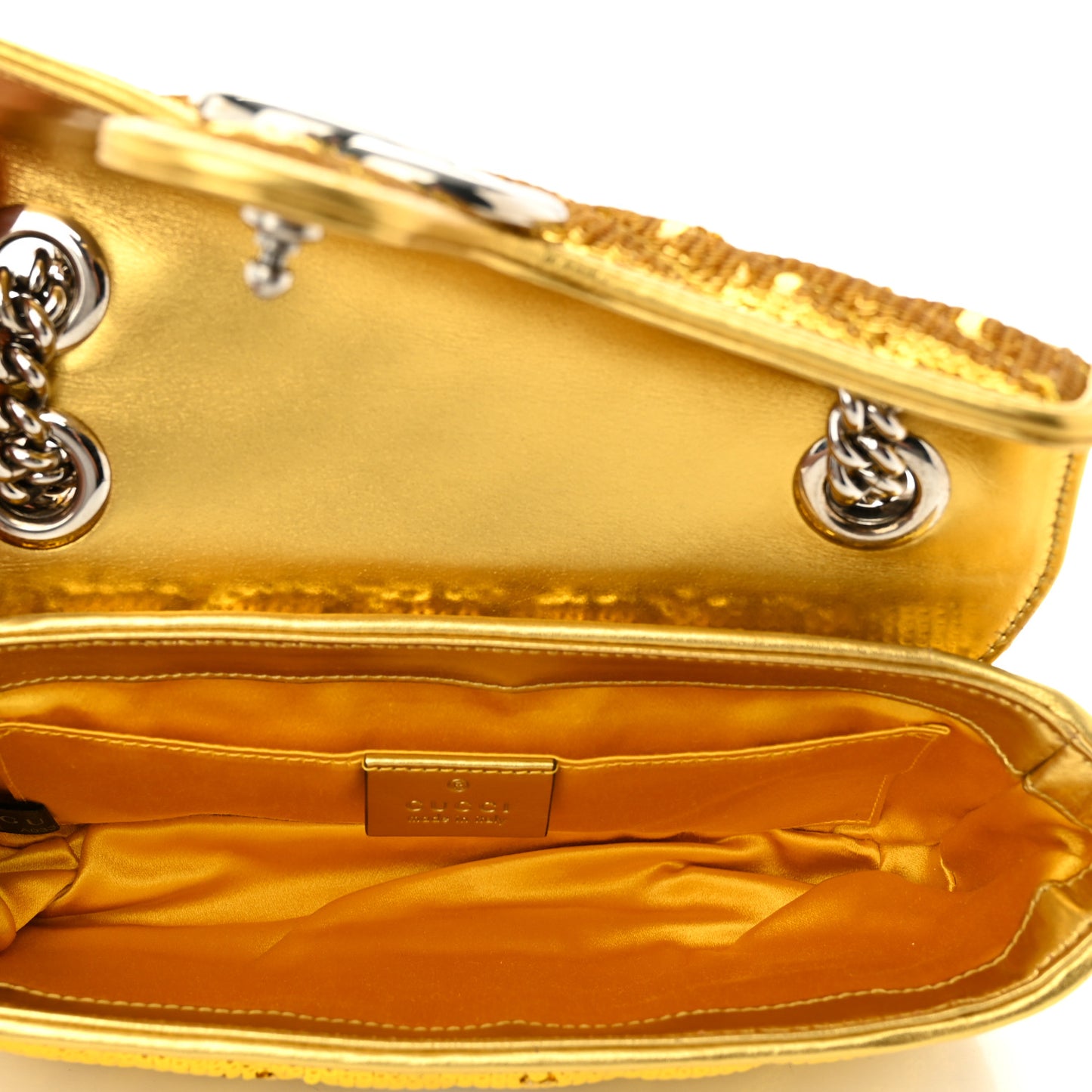 Sequin Matelasse Diagonal Mini GG Marmont Shoulder Bag Gold