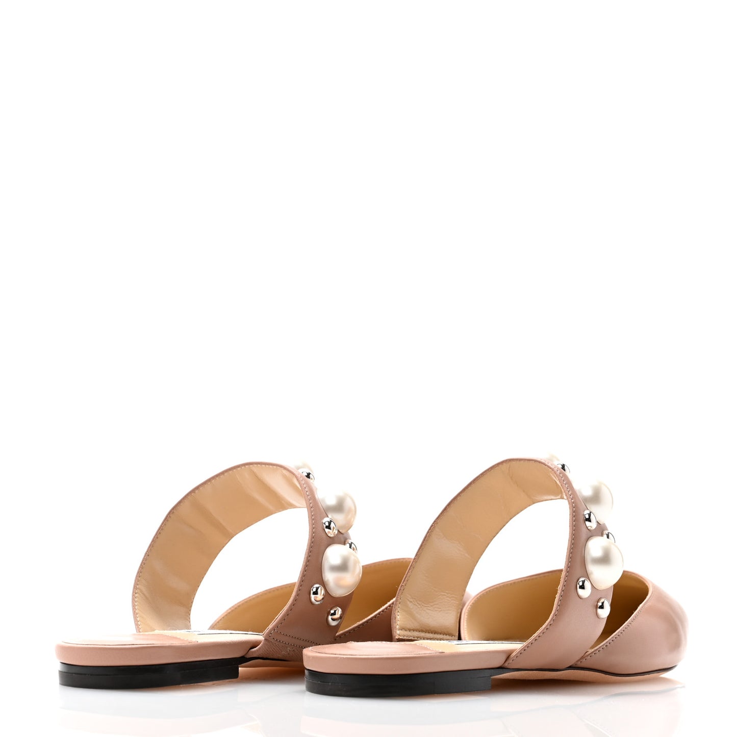 Nappa Pearly Stud Embellished Basette Flat Mules 37 Pink