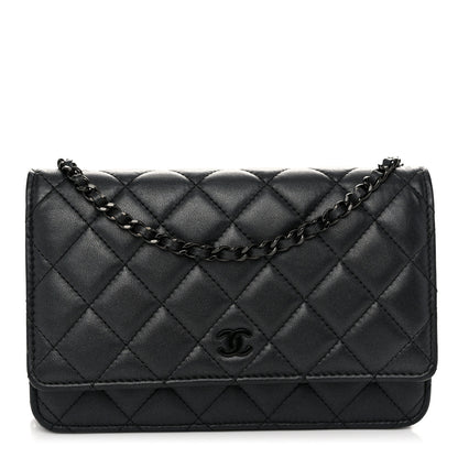 Chanel Lambskin Quilted Wallet On Chain WOC So Black 1 of 12