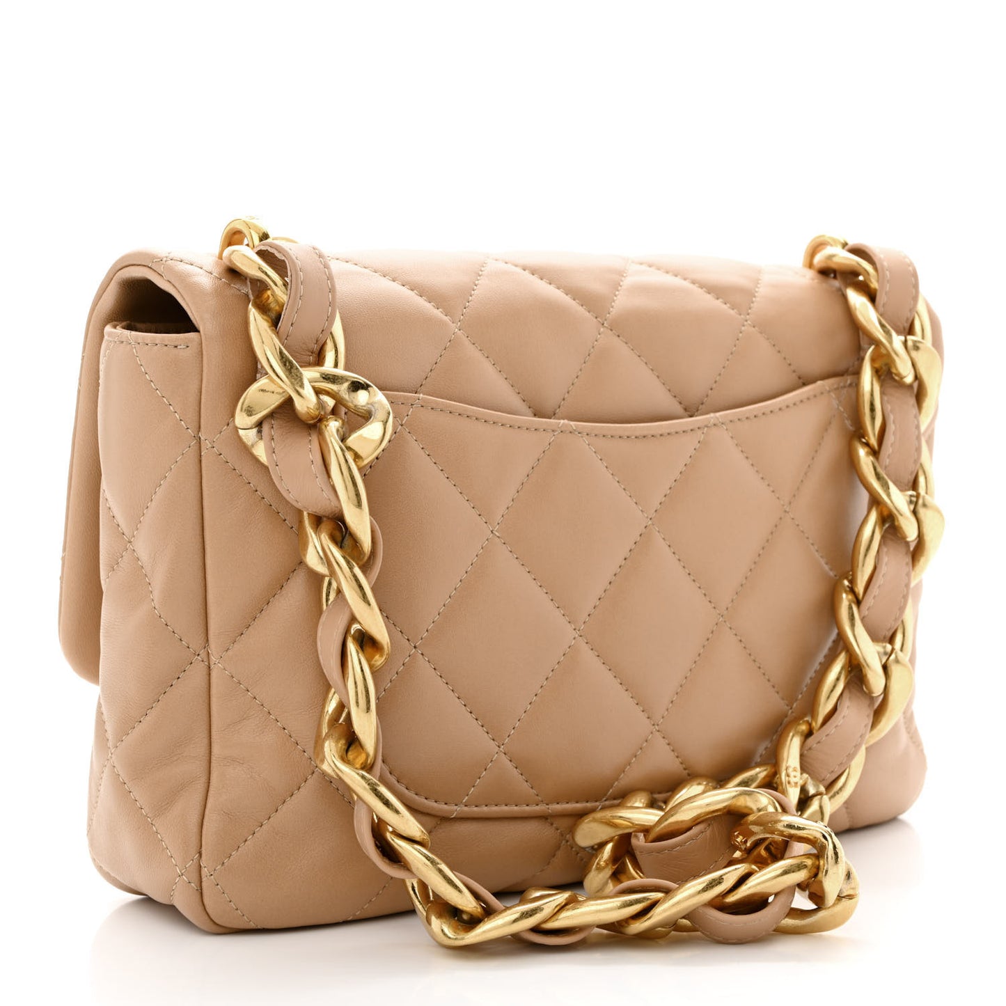 Lambskin Quilted Large CC Funky Town Flap Beige