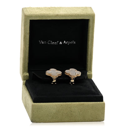 Van Cleef & Arpels 18K Yellow Gold Mother of Pearl Vintage Alhambra Earrings 5 of 5