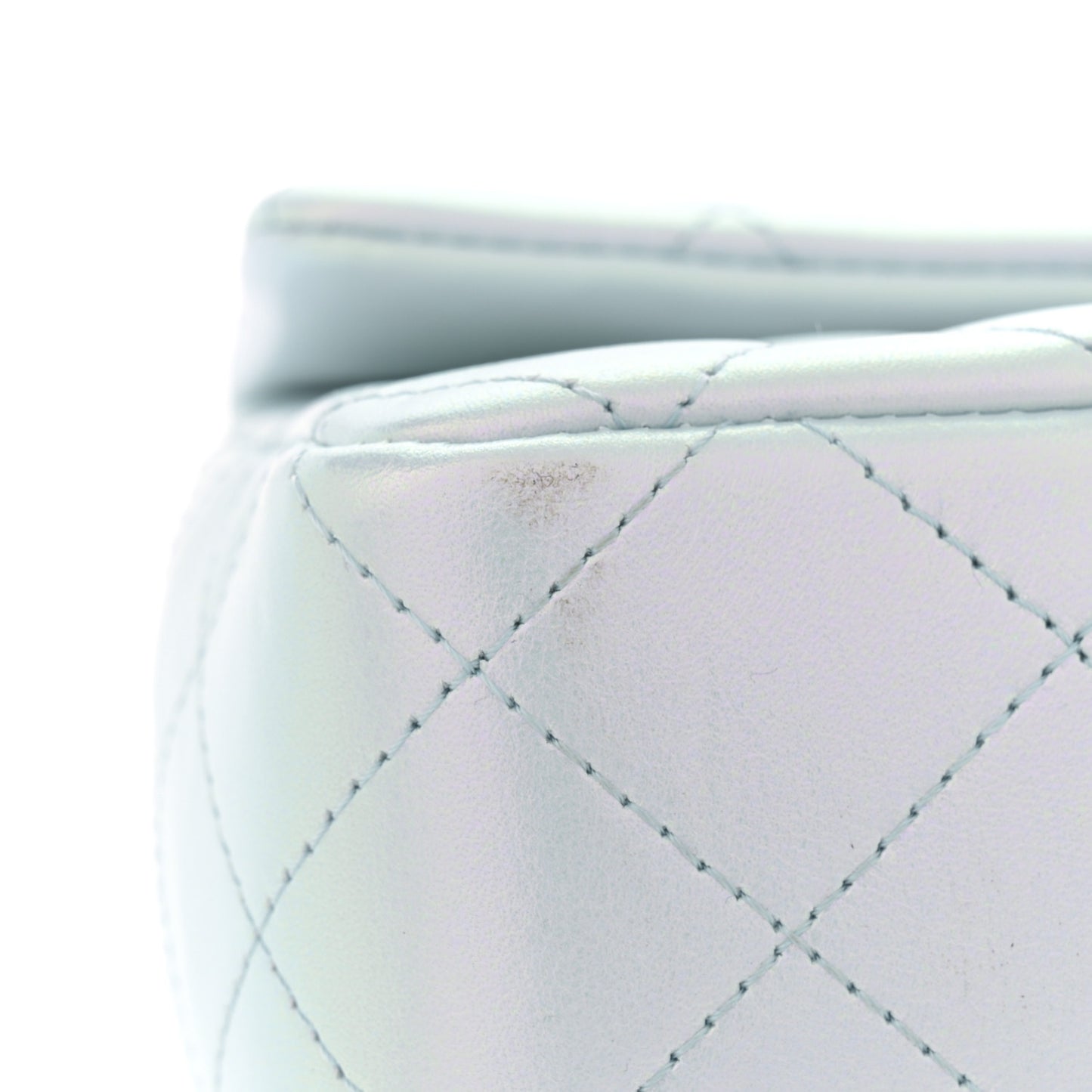 Iridescent Calfskin Quilted Mini Rectangular Flap Light Blue