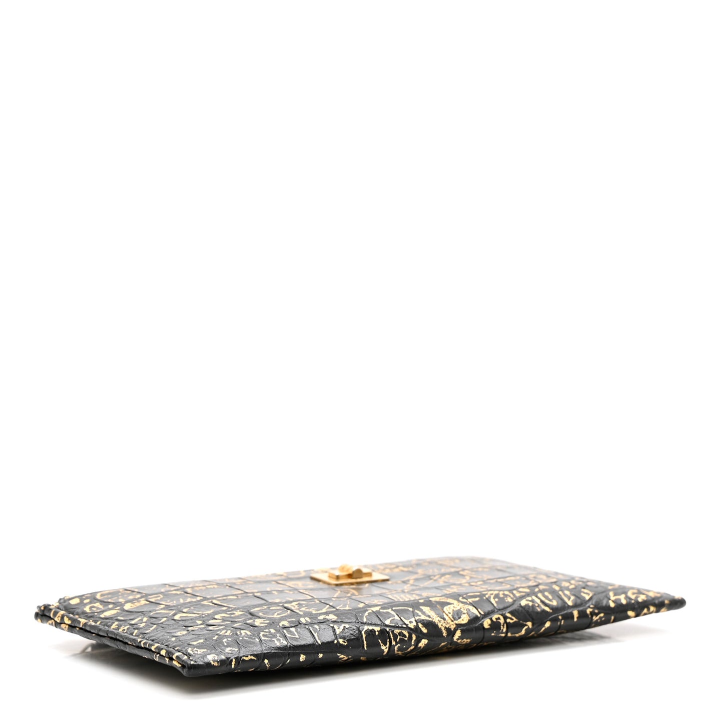 Calfskin Crocodile Embossed Graffiti 2.55 Cocodile Reissue Zip Pouch Black Gold