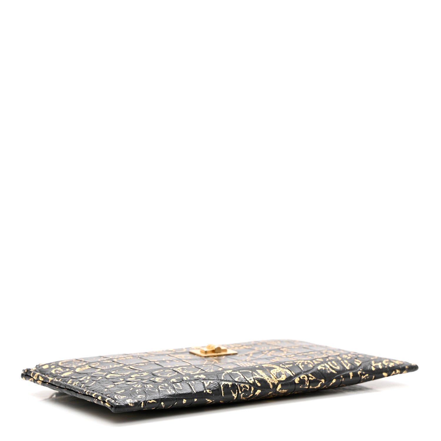 Chanel Calfskin Crocodile Embossed Graffiti 2.55 Cocodile Reissue Zip Pouch Black Gold 4 of 7